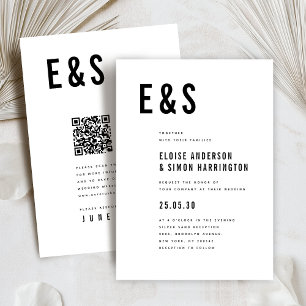 Modern minimalistisk fet monogram QR-kod Bröllop Inbjudningar
