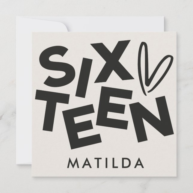Modern minimalistisk fet typografi 16-årsdag inbjudningar (Framsida)