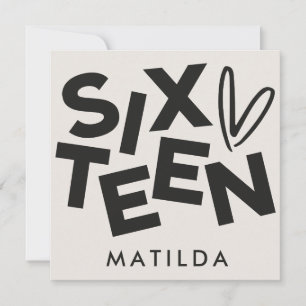 Modern minimalistisk fet typografi 16-årsdag inbjudningar