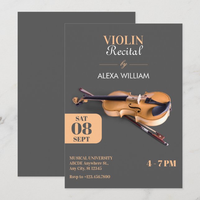 Modern minimalistisk fiolin inbjudningar (Fram/baksida)