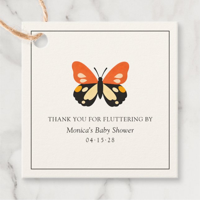 Modern Minimalistisk Fjäril Babyshower Gåvor Etiketter (Framsida)
