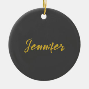 Modern minimalistisk flintkalligrafi Namn Grått Gu Julgransprydnad Keramik