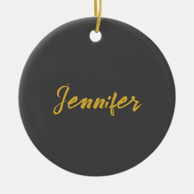 Modern minimalistisk flintkalligrafi Namn Grått Gu Julgransprydnad Keramik (Framsidan)