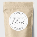 Modern minimalistisk fördel för Perfekt Blend Wedd Runt Klistermärke<br><div class="desc">Anpassningsbar-designade klistermärken för kaffe- och tebröllop som har "perfekt blandning" i modern,  minimalistisk svartvit design.</div>
