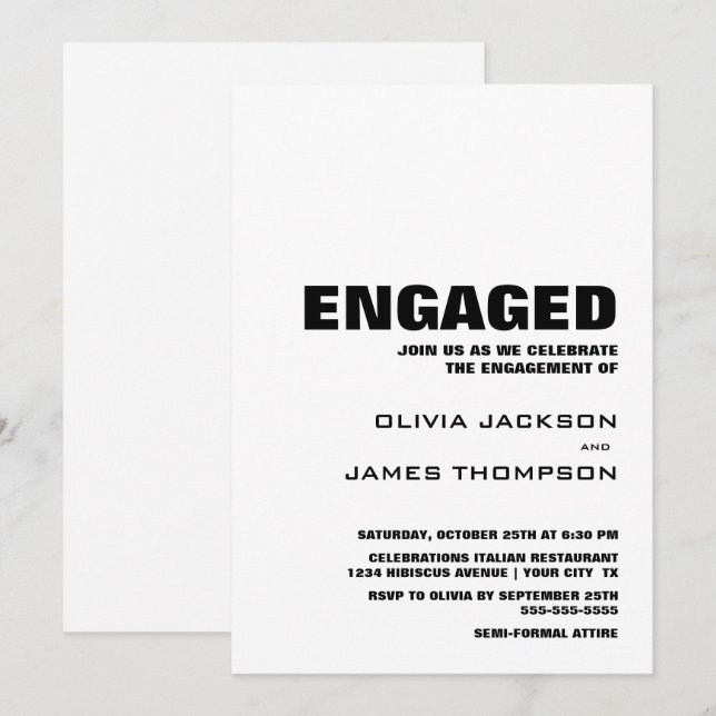 Modern minimalistisk Förlovningsfest Inbjudningar (Fram/baksida)