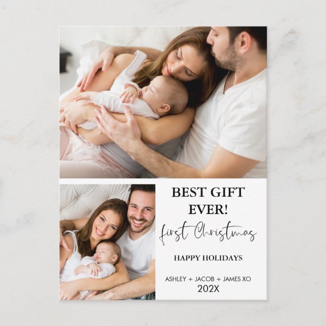 Modern minimalistisk första jul vykort (Framsida)