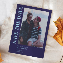 Modern minimalistisk fotnotsblått Bröllop Spara Datumet