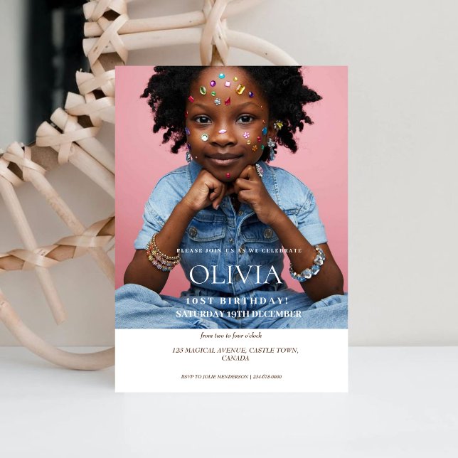 Modern minimalistisk foto 10:e Födelsedagsfesten Inbjudningar (Skapare uppladdad)