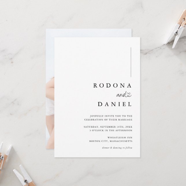 Modern minimalistisk foto Bröllop Inbjudningar (Fram/Back In Situ)