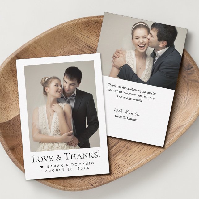 Modern Minimalistisk Foto Bröllop Kärlek & Tack Kort (Modern, minimalist wedding Love and thanks thank you photo small note cards.)