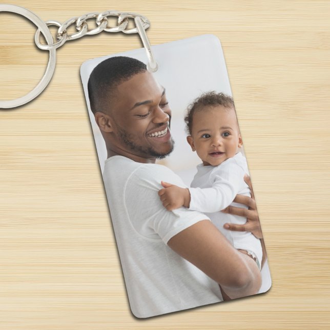 Modern minimalistisk foto för Anpassningsbarna Lyc (happy fathers day custom photo baby and dad double sided keychain)