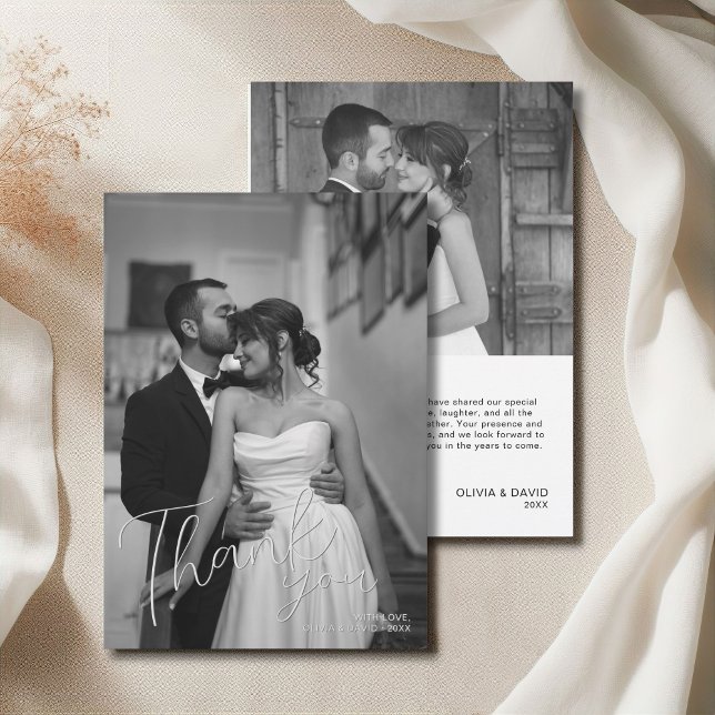 Modern Minimalistisk Foto Manuskript Bröllop Tack Kort (Modern Minimalist Photo Script Wedding Thank You Card)