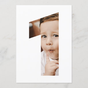 Modern minimalistisk foto nummer ett första födels inbjudningar