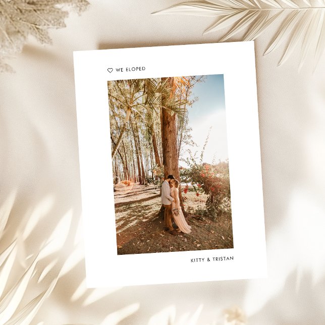 Modern minimalistisk foto Nygifta Elopement Meddelande Vykort (Skapare uppladdad)