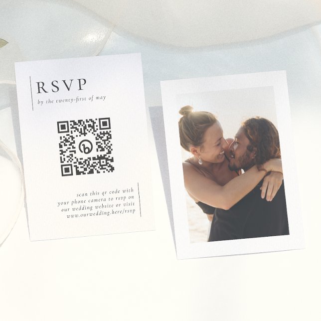 Modern Minimalistisk Foto QR-kod Bröllops RSVP Tilläggskort (Skapare uppladdad)