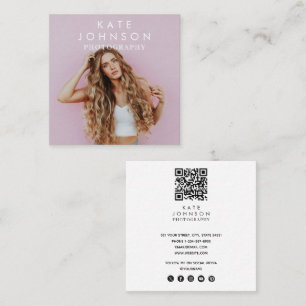Modern Minimalistisk Foto QR-kod Sociala Medier Fyrkantigt Visitkort