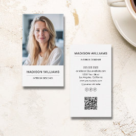Modern Minimalistisk Foto QR Sociala Medier Vit Visitkort