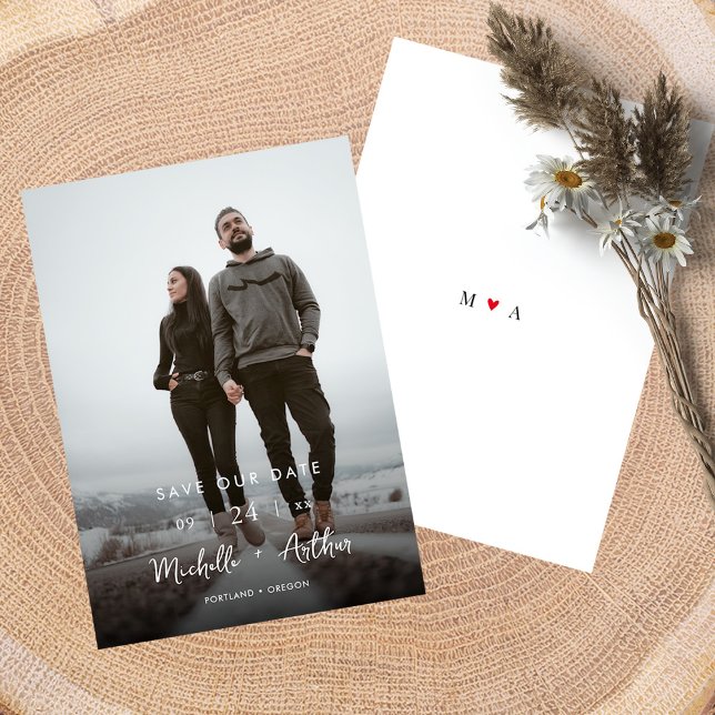 Modern Minimalistisk Foto Spara Datum Kort (Personalized Minimalist Monogram Wedding Save the Date )