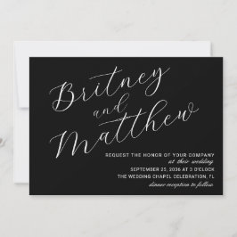Modern minimalistisk foto svart script bröllop inbjudningar
