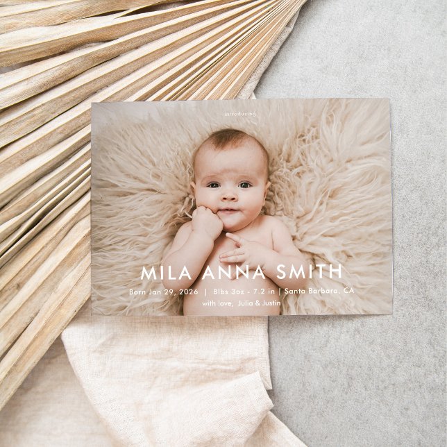 Modern minimalistisk fotobebisannonsering inbjudningar (birth announcement, minimalist)