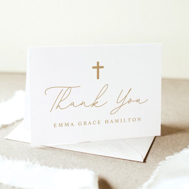 Modern minimalistisk fotodobaptism med Guld-skript Tack Kort (Skapare uppladdad)