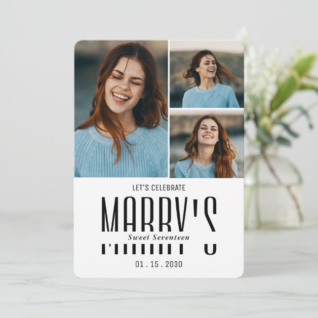 Modern minimalistisk fotofödelsedagsinbjudan inbjudningar (Stående Fram)