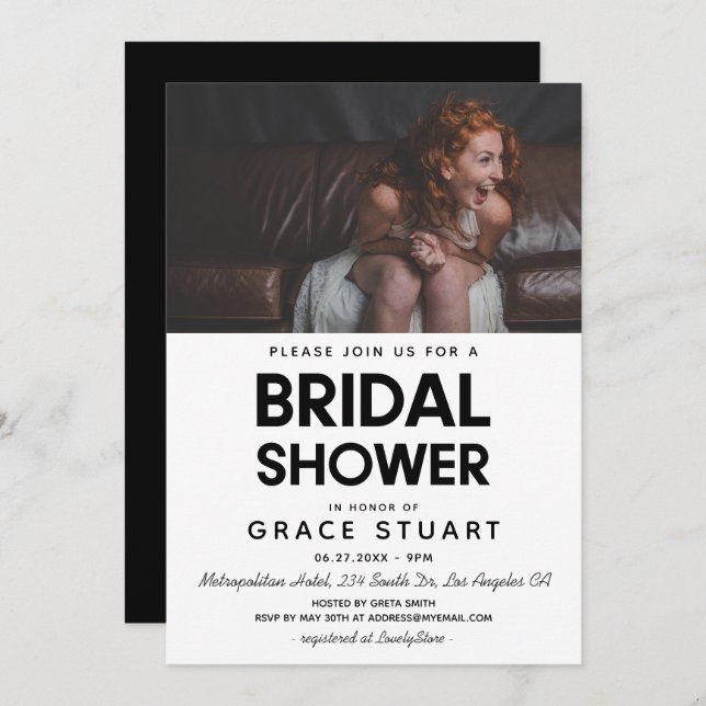 Modern minimalistisk fotoinbjudan till Möhippa Inbjudningar (Fram/baksida)