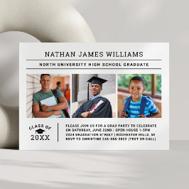 Modern Minimalistisk Fotokollage Examen Fest Inbjudningar