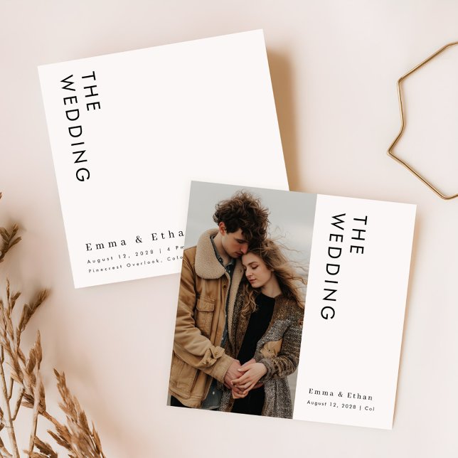 Modern minimalistisk fotokvadrat Bröllop Inbjudningar (Skapare uppladdad)