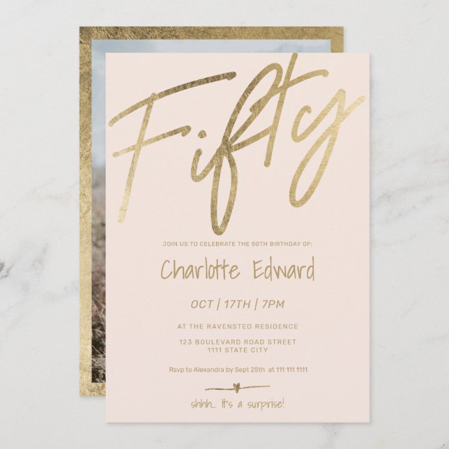 Modern minimalistisk  fotoöverraskning för guld fe inbjudningar (Fram/baksida)