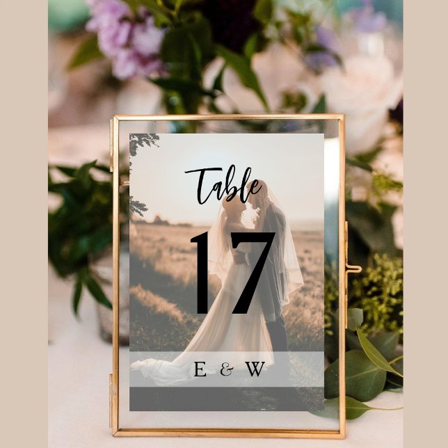 Modern minimalistisk fotoövertäckning i Bröllop Bordsnummer (Modern Minimalist Photo overlay Wedding Table Number)