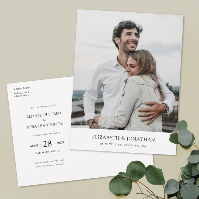 Modern, minimalistisk fotospara Bröllop Inbjudan Vykort (Skapare uppladdad)