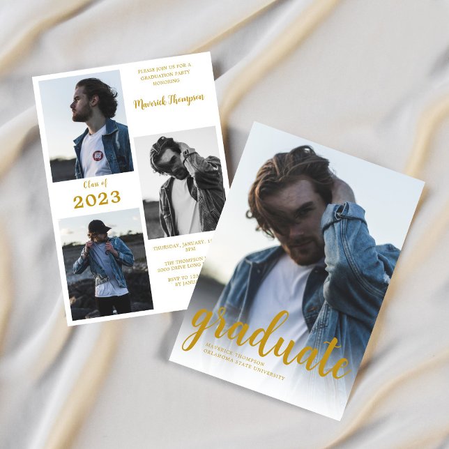 Modern minimalistisk fotoStudentfest i Guld Inbjudningar (Skapare uppladdad)