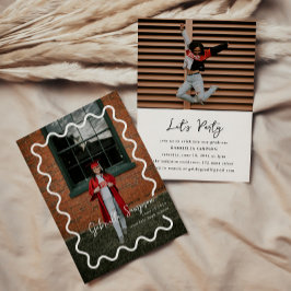 Modern minimalistisk fotosvart och vit grad Party Inbjudningar