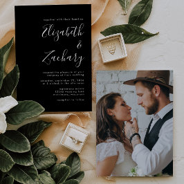 Modern minimalistisk fotosvart och vitt Bröllop Inbjudningar
