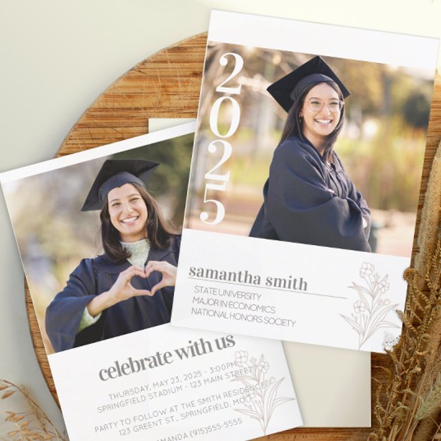 Modern Minimalistisk Fototexamen Inbjudningar (Modern Photo Graduation Announcement)