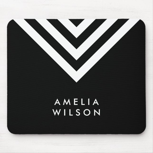 Modern minimalistisk Geometric Black & White Chevr Musmatta (Framsidan)