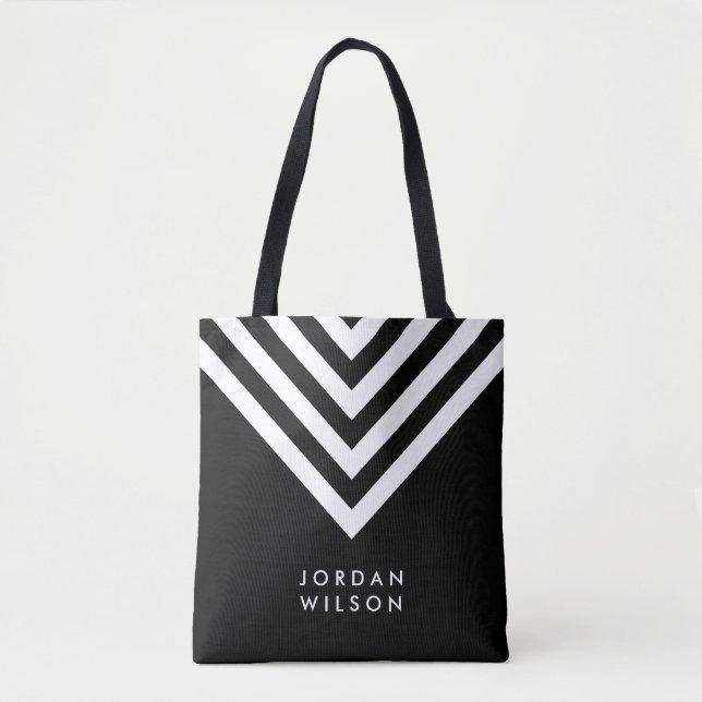 Modern minimalistisk Geometric Black & White Chevr Tygkasse (Framsida)
