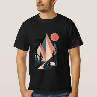 Modern minimalistisk geometrisk bergscamp utomhus t shirt