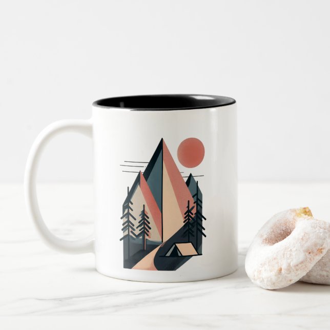 Modern minimalistisk geometrisk bergscamp utomhus Två-Tonad mugg (Med munk)