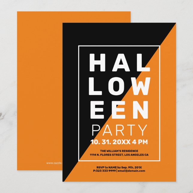 Modern minimalistisk geometrisk halloween-inbjudan inbjudningar (Fram/baksida)