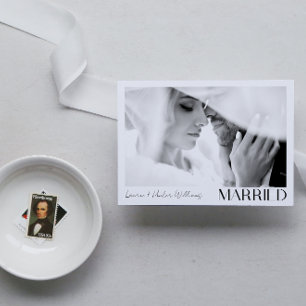 Modern minimalistisk, gift 2-fotoskript Bröllop Meddelande