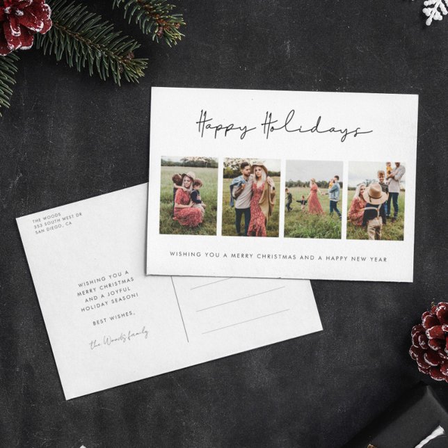 Modern minimalistisk Glad helg 4-fotokollage Vykort (Skapare uppladdad)