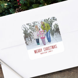 Modern minimalistisk God Jul familjefoto Fyrkantigt Klistermärke