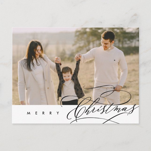 Modern, minimalistisk, God jul-familjfoto Vykort (Framsida)