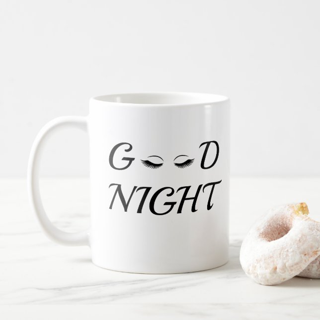 Modern minimalistisk God natt ögonfransar estetik Kaffemugg (Med munk)