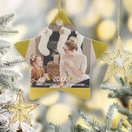 Modern minimalistisk Golden Star Photo Keepsaké Julgransprydnad Keramik