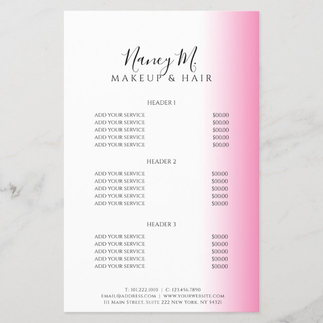 Modern minimalistisk gradient rosa vit smink & hår flygblad (Framsidan)