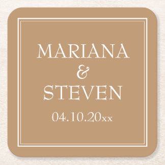 Modern minimalistisk Gräns Tan Beige Underlägg Papper Kvadrat