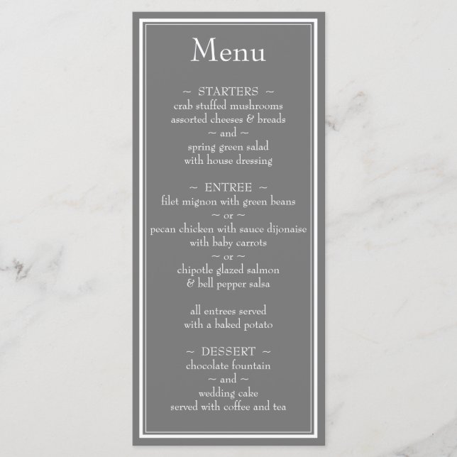 Modern minimalistisk Grått Grått Bröllop Menu Meny (Framsida)